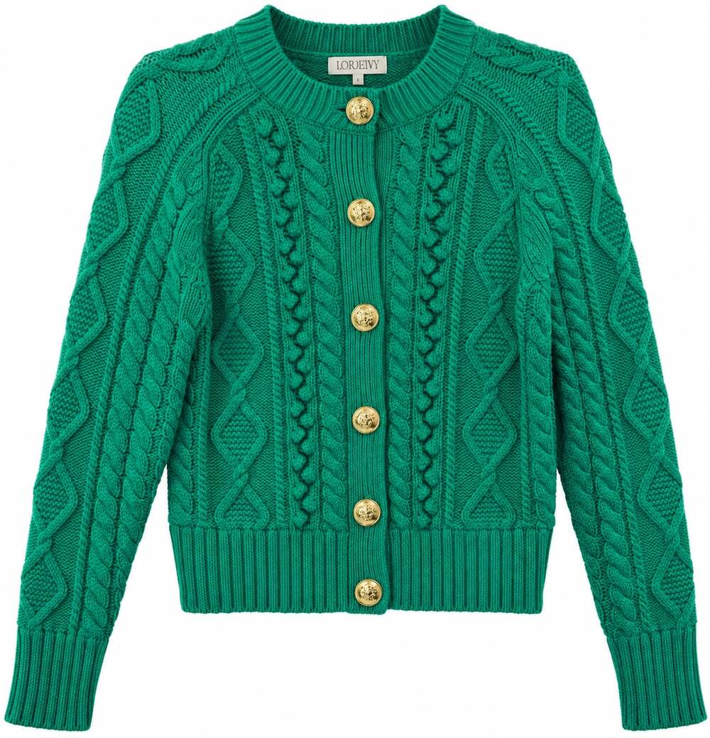 J.Crew Cable Knit Cardigan Size S Green Sweater
